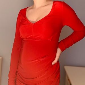 Bright Red Long Sleeved BodyCon Dress
